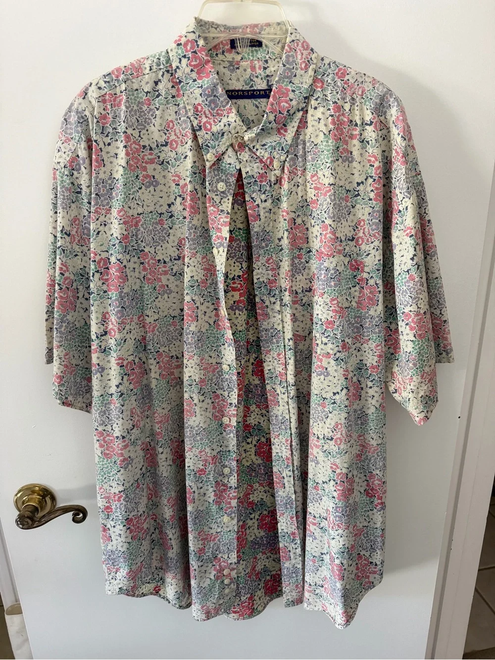 Norsport Button-Front Aloha Short Sleeve Shirt - Pink/Green Floral